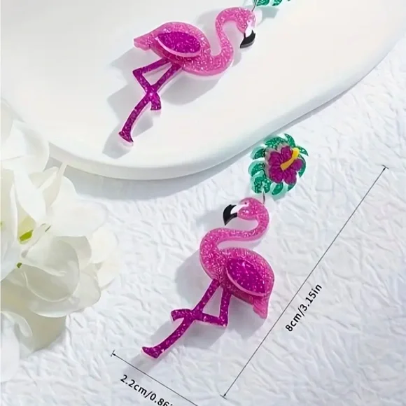 Pink Flamingo Dangle Earrings - Picture 3 of 4